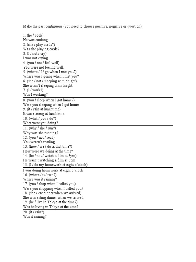 Past Continuous Exercises With Awnsers, 9th Grade. | PDF | Language ...