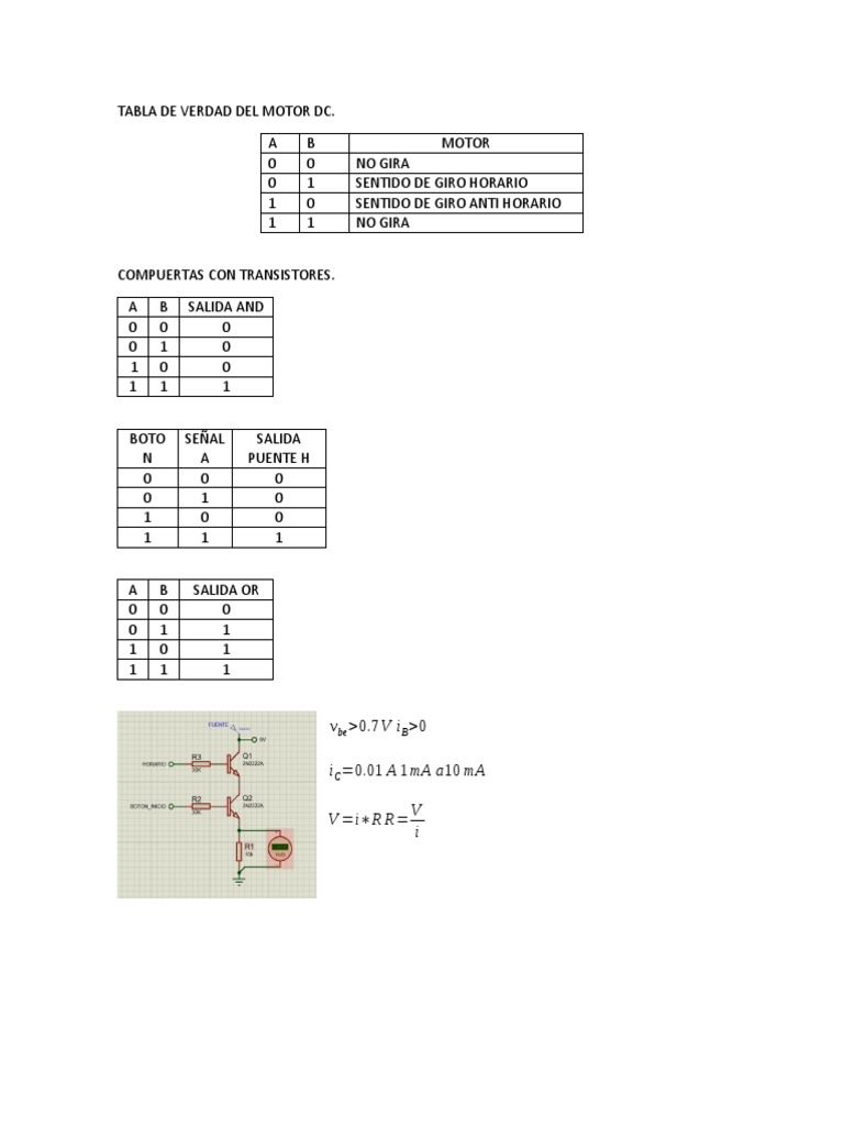Tabla de Verdad para Control de Motor DC | PDF