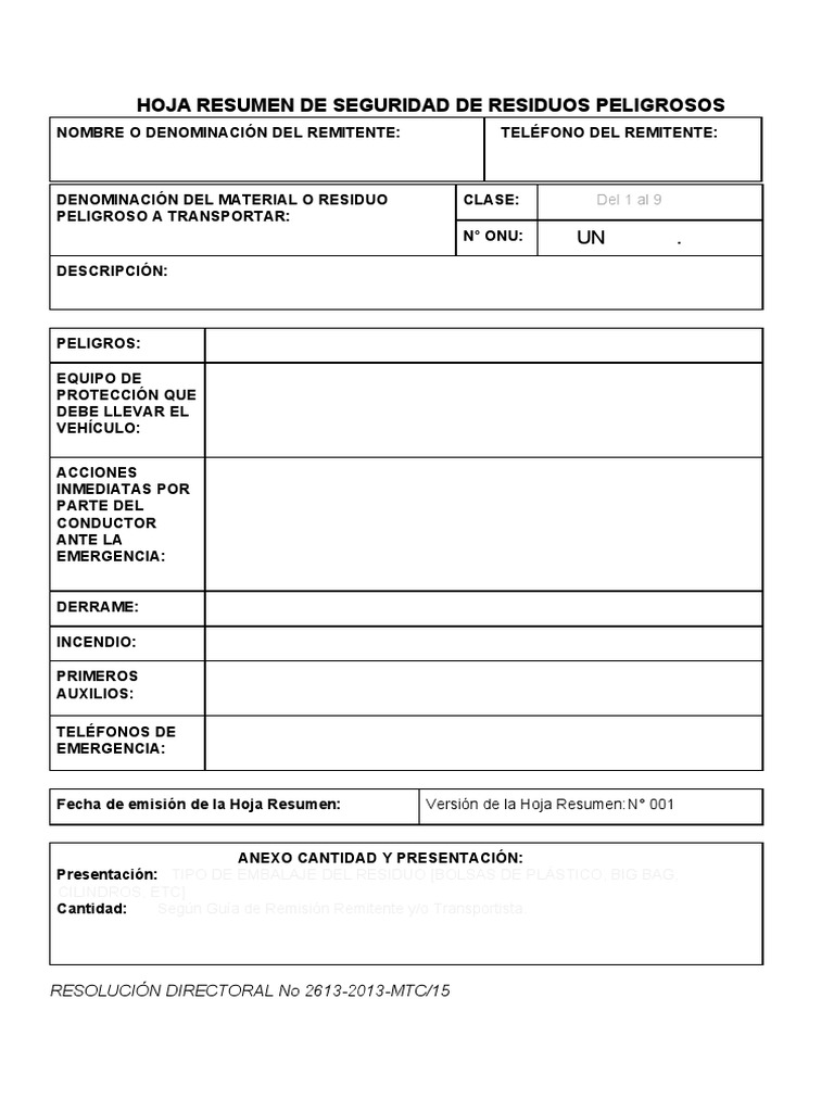 Hoja Resumen de Seguridad de Residuos Peligrosos | PDF