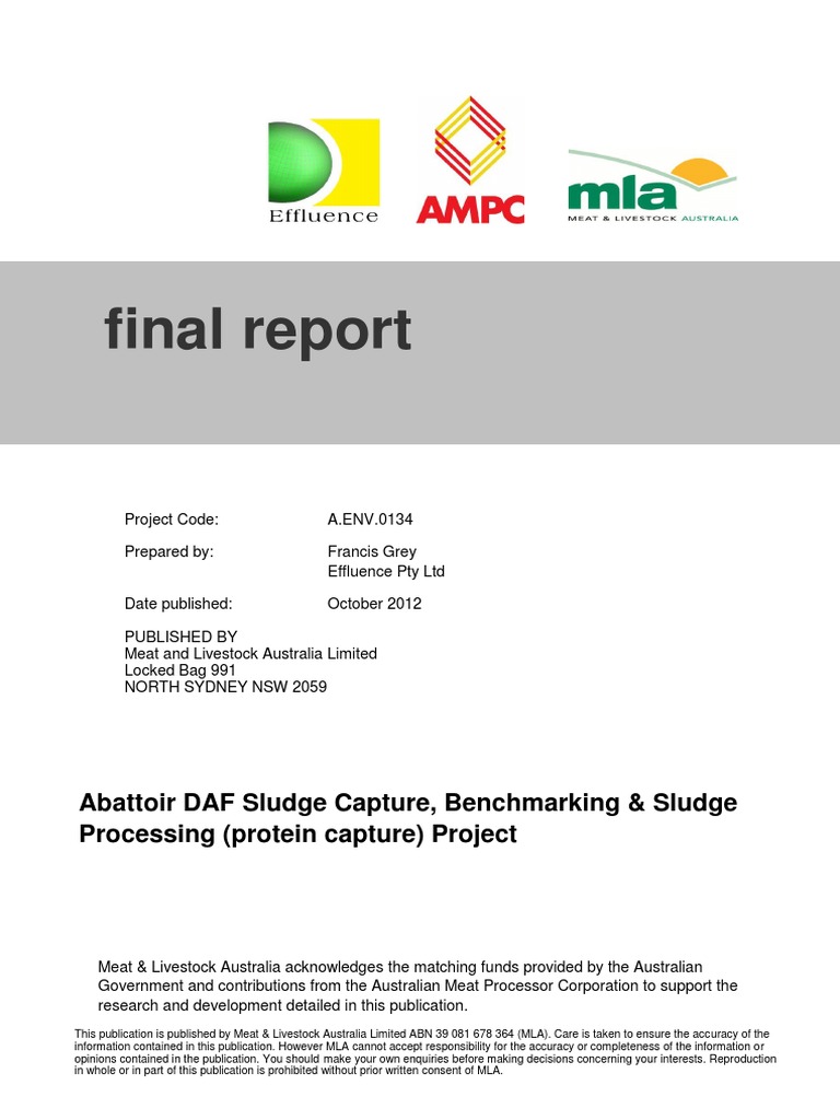 Final Report: Abattoir DAF Sludge Capture, Benchmarking & Sludge ...