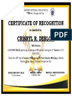 Certificate of Recognition: Crisryl R. Deblois