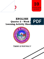 Tago 2 District LAS Cover Page JHS Grade 10