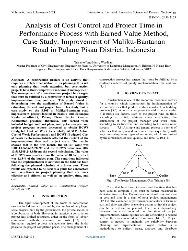 Analysis Of Cost Control And Project Time In Performance Process With