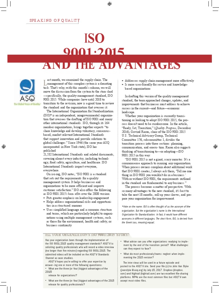 ISO 9001 2015 and The Advantages | PDF | Iso 9000 | International ...