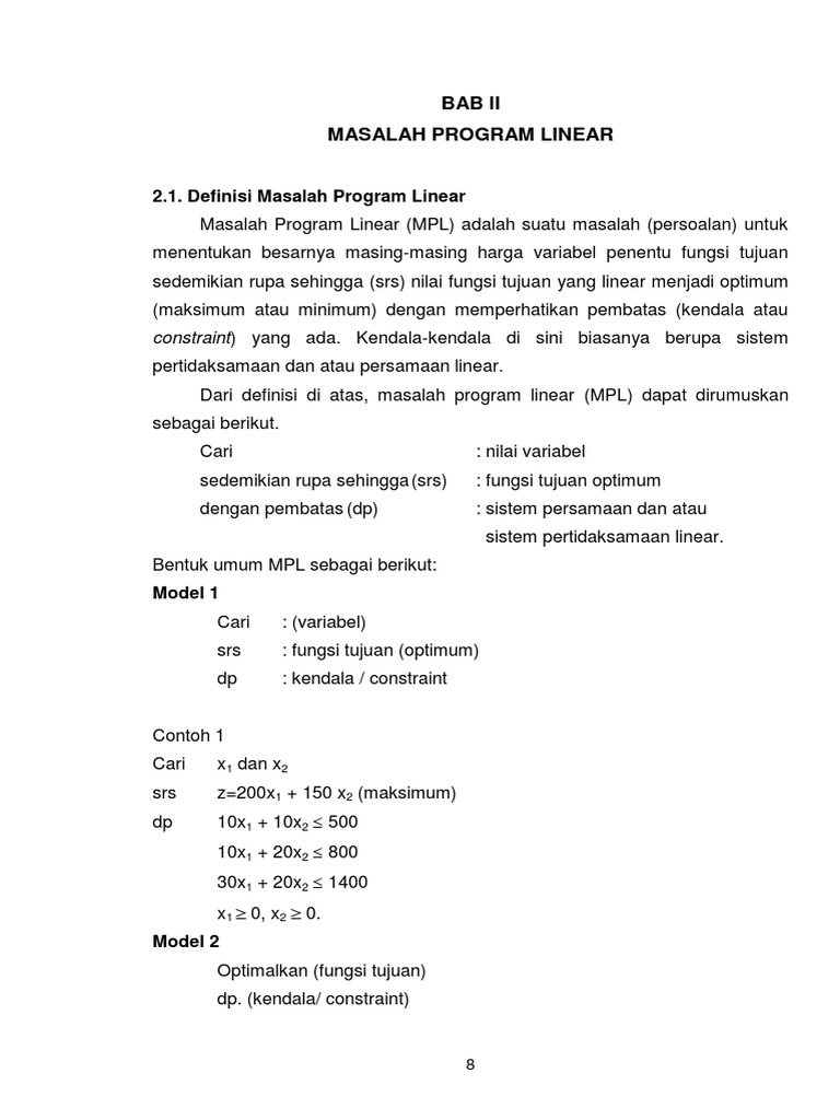 Definisi dan Penyelesaian Masalah Program Linear | PDF
