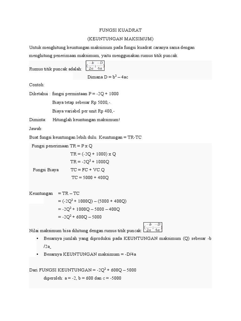 11 Fungsi Kuadrat Keuntungan Maksimum Docx