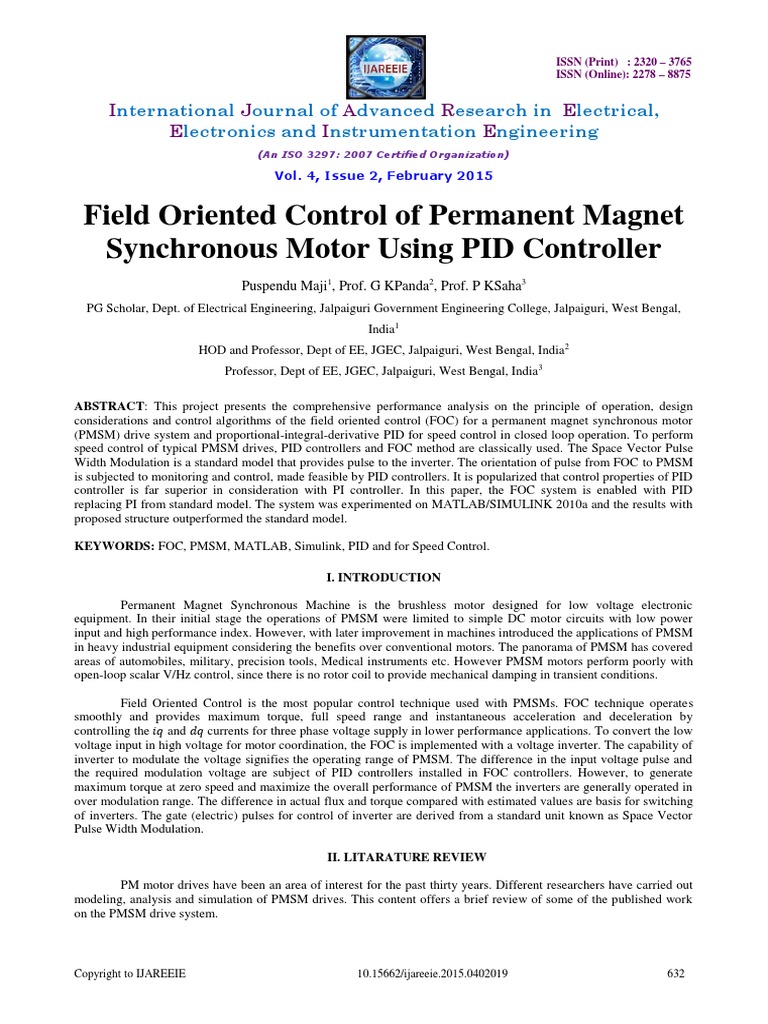 Field Oriented Control of Permanent Magnet PDF | PDF | Electric Motor ...