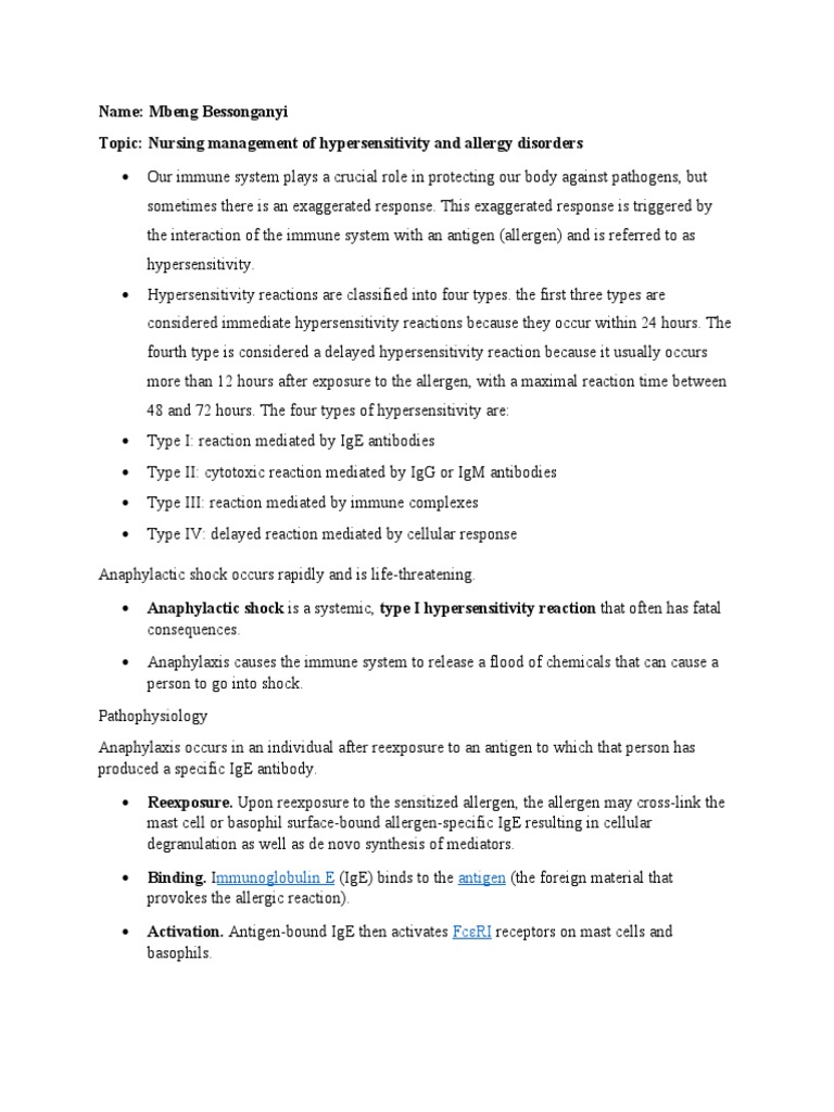 Management of Hypersensitivity Reaction | PDF | Allergy | Immune System