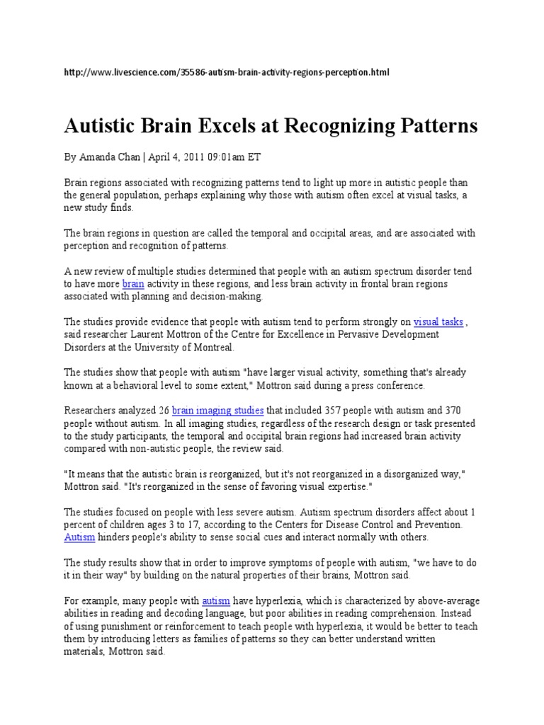 Autistic Brain's Visual Pattern Recognition | PDF | Autism | Autism ...