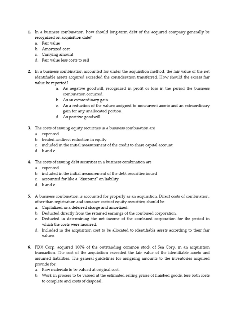 Business Combination Activity PDF Goodwill (Accounting) Fair Value