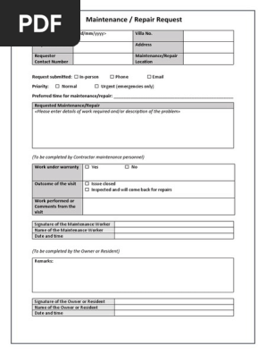 Maintenance Repair Request Form