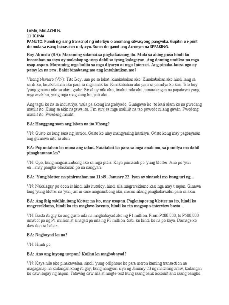 Lama - Transcript NG Interbyu 11-20-20 | PDF