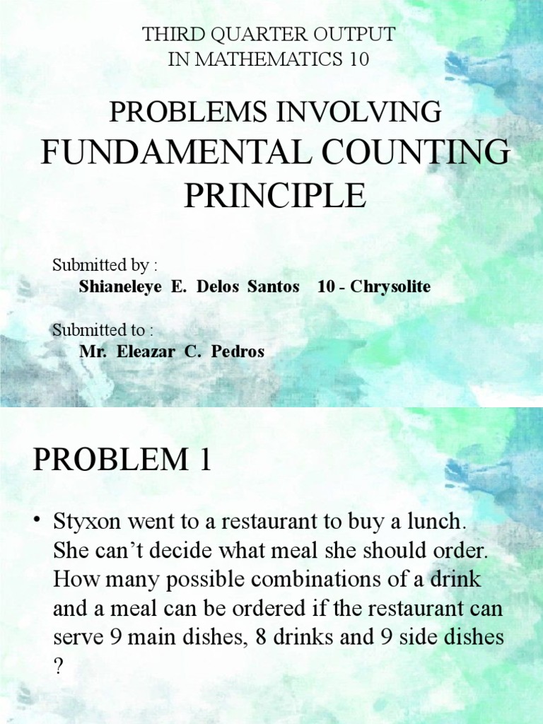 Mathematics Problem Set on Fundamental Counting Principle Involving ...