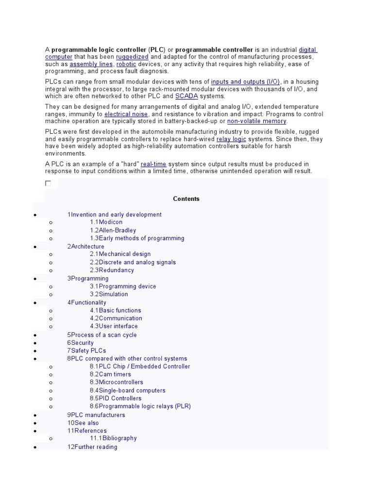 Overview of Programmable Logic Controllers | PDF | Programmable Logic ...