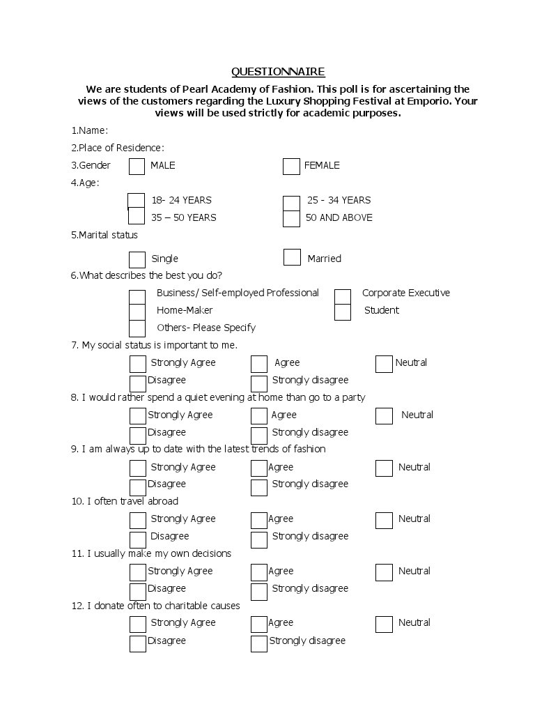 QUESTIONNAIRE Luxury Goods Fashion