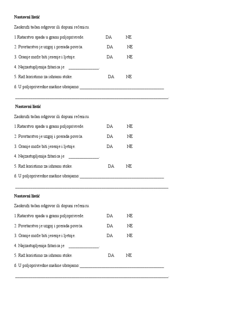 Nastavni Listić | PDF