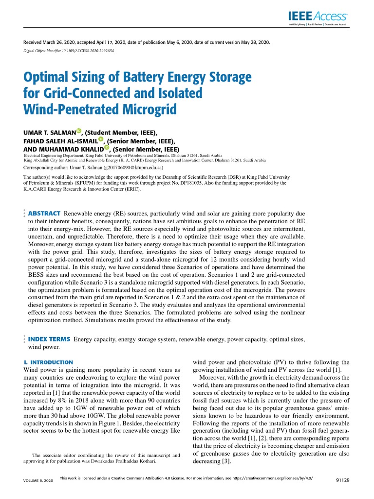 Optimal Sizing of Battery Energy Storage For GridConnected and