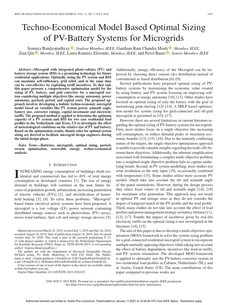 Techno-Economical Model Based Optimal Sizing of PV-Battery Systems For ...