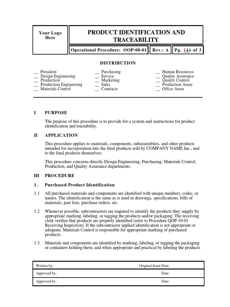 Traceability Procedure Sample 3 PDF | PDF | Packaging And Labeling ...