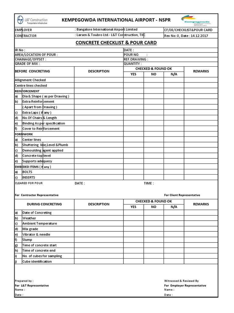 Concrete Checklist PDF Concrete Building Technology