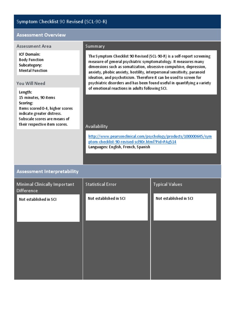 SCL-90-R Overview and Scoring Guide | PDF | Mental Disorder ...