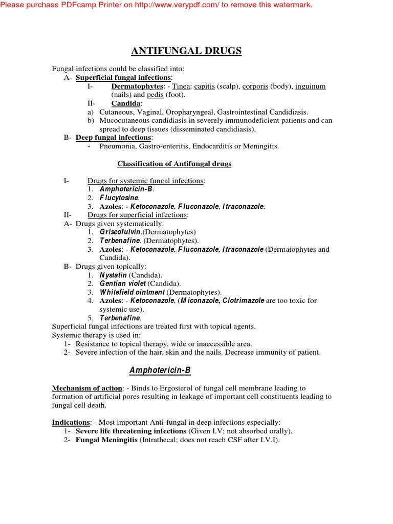 Antifungal Drugs Dermatophytes Tinea Capitis (Scalp), Corporis (Body), Inguinum Candida PDF