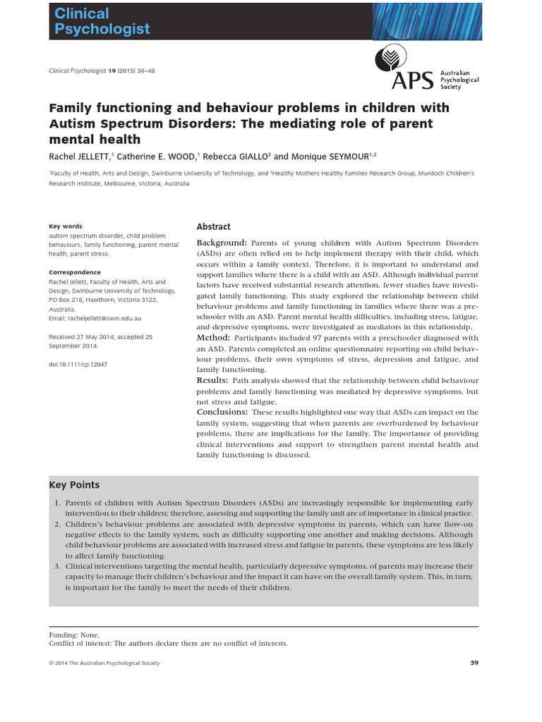 Family Functioning and Behaviour Problems in Children With Autism ...