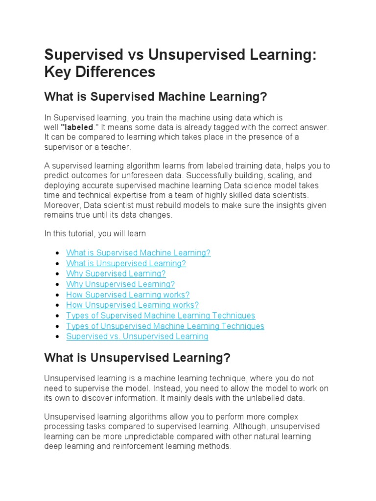 Supervised Vs Unsupervised Learning | PDF