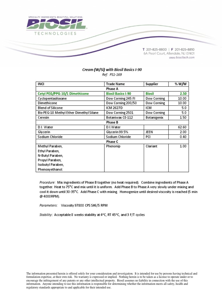 Formulation of Silicone Cream with Biosil | PDF | Chemical Substances ...