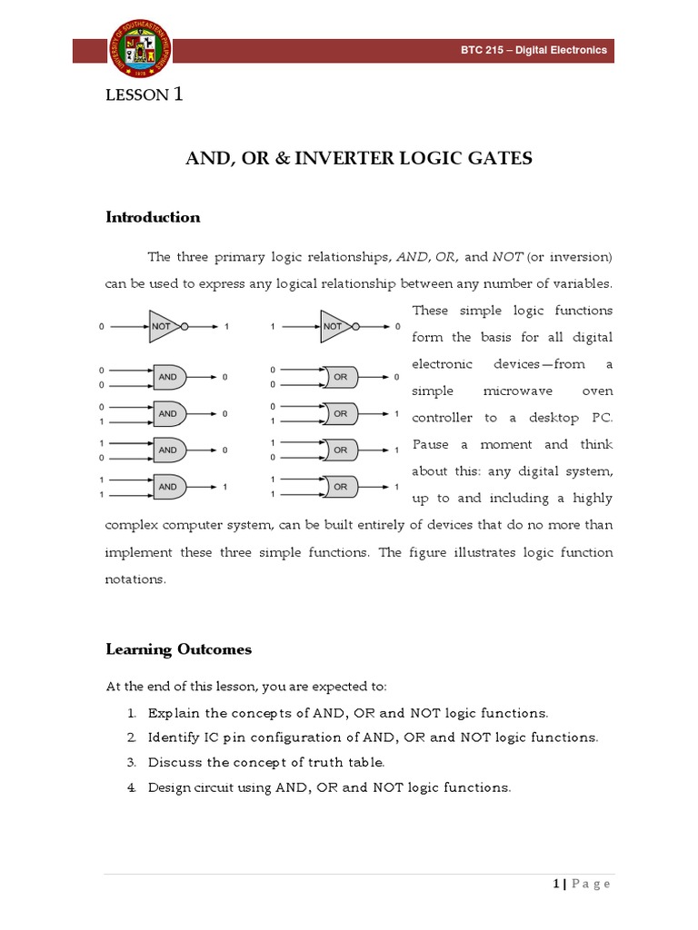 Logic GatesDigital Electronics PDF Logic Gate Digital Electronics
