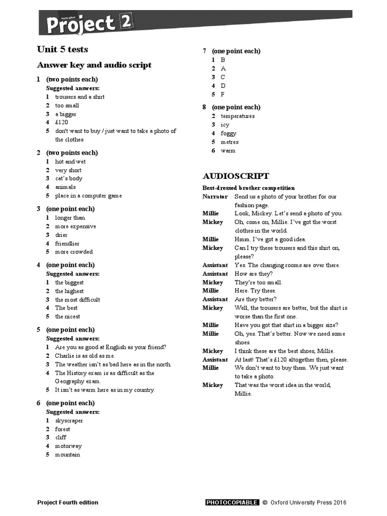 Unit 5 Answer Key and Audio Script-1 | PDF | Clothing