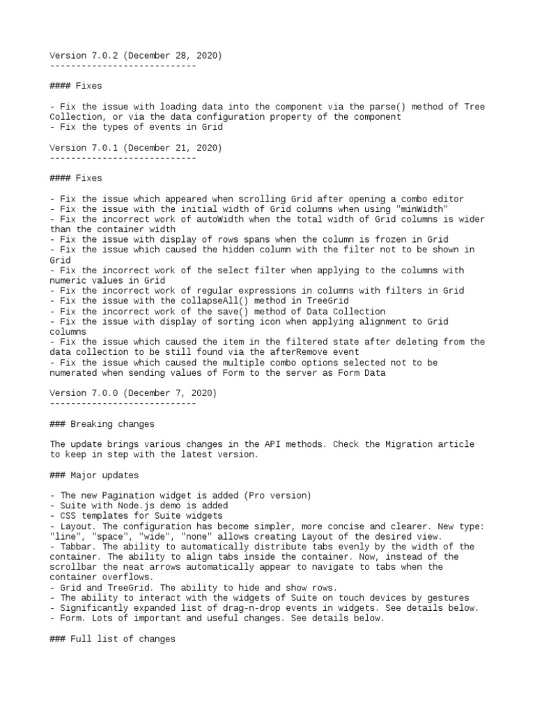 Suite Version 7.0.2 Release Notes | PDF | Html | Page Layout