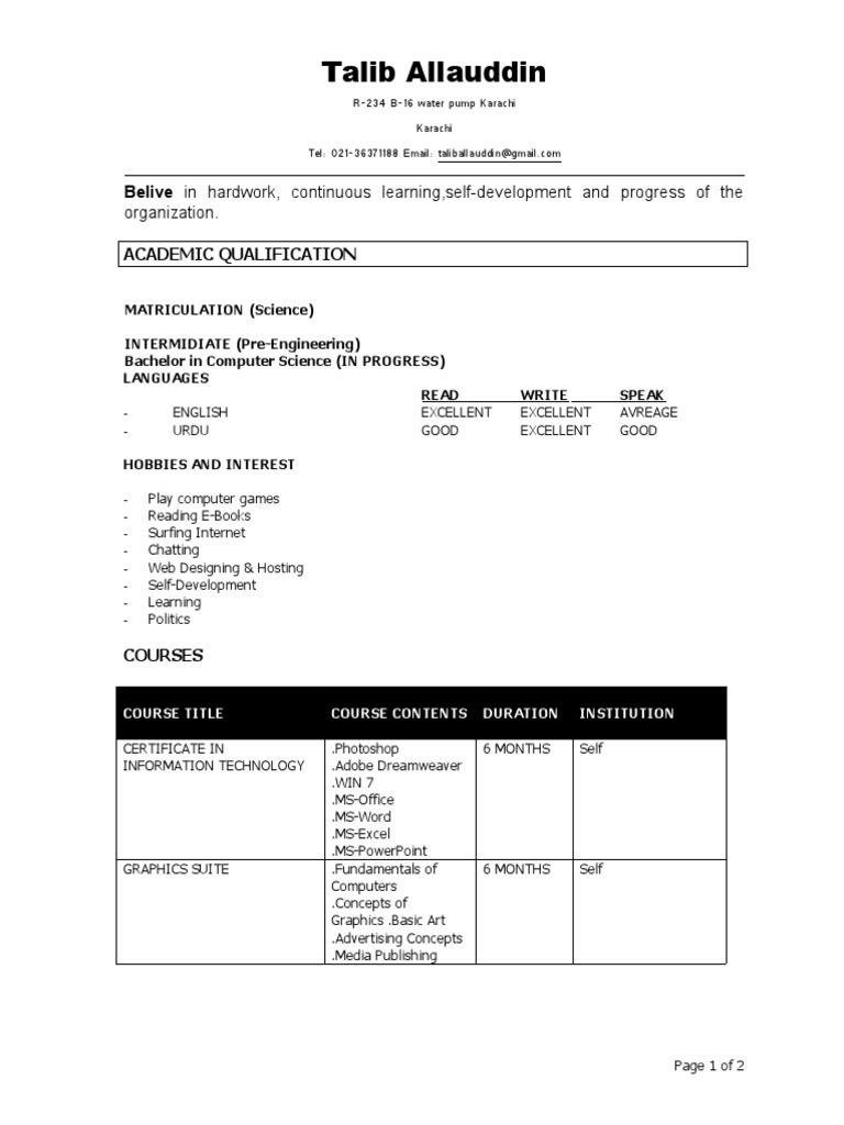Talib Allauddin - Computer Science Student Resume | PDF | Internet ...