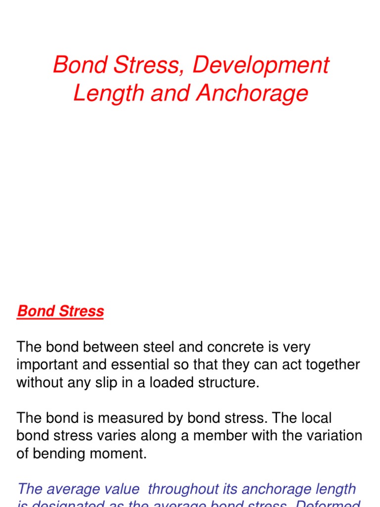 Bond Stress, Development Length and Anchorage | PDF | Stress (Mechanics ...