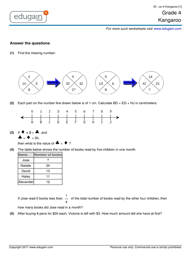 Grade 4 Kangaroo Answer The Questions PDF Teaching Mathematics