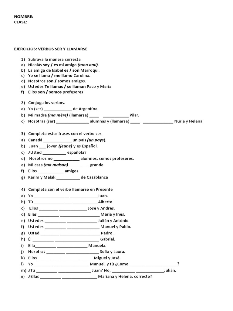 Ejercicios de Verbos en Español | PDF