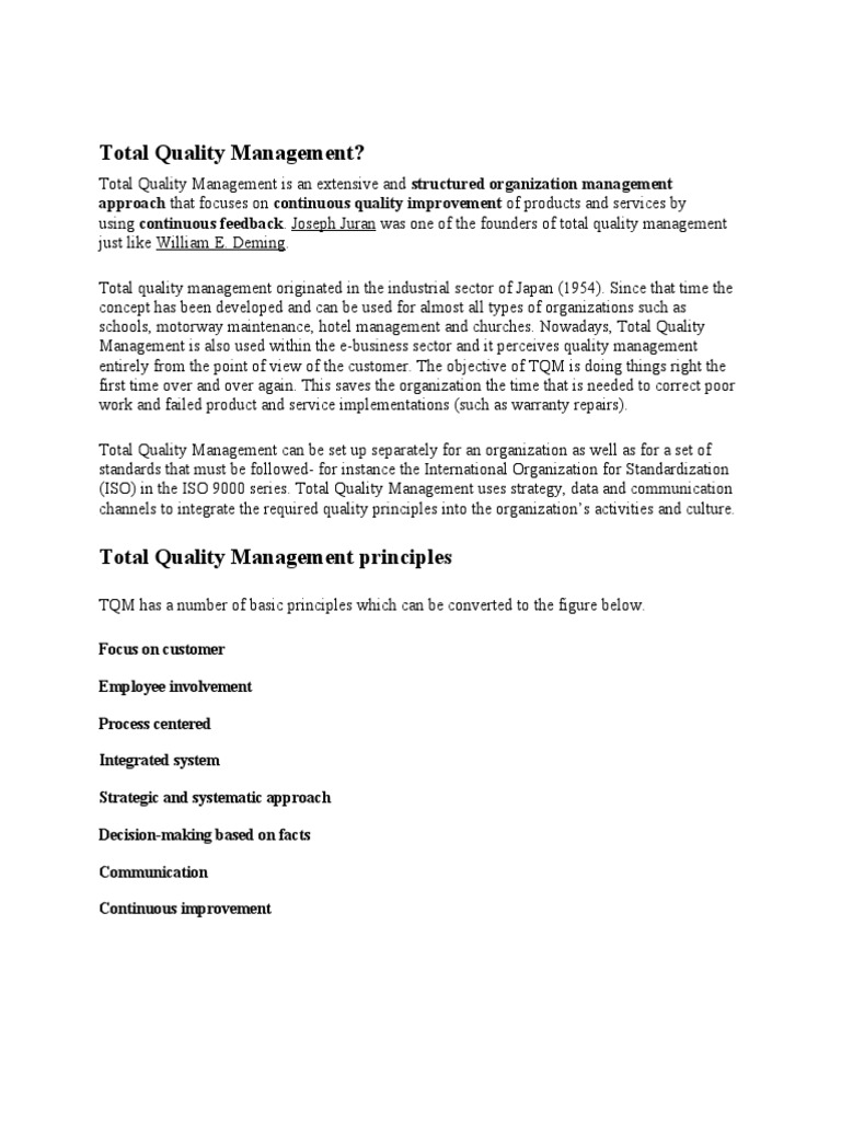 Total Quality Management?: Approach That Focuses On Continuous Quality ...