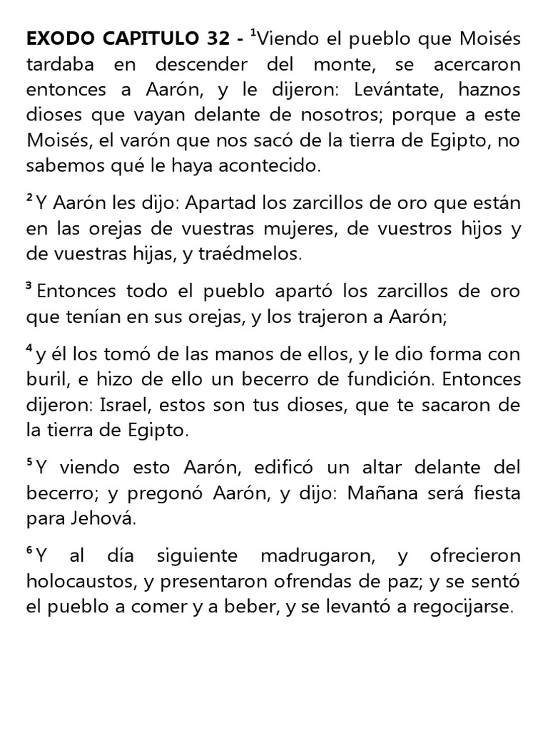 éxodo capítulo 32 versículo del 1 al 6