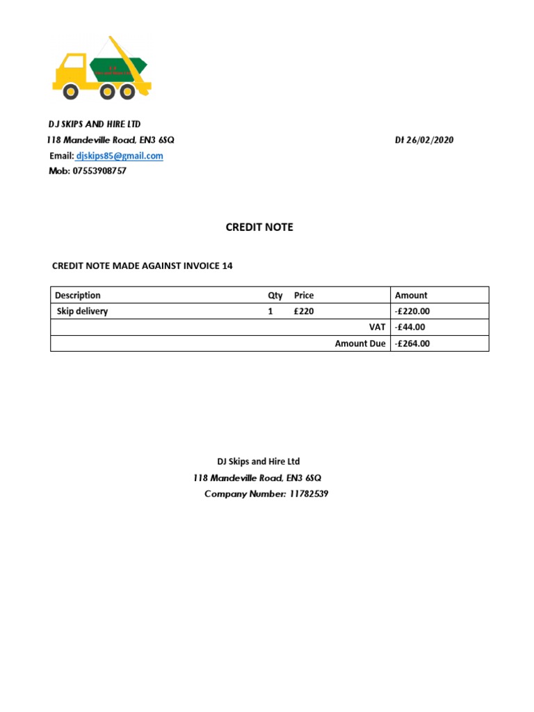 Credit Note for Invoice 14 | PDF