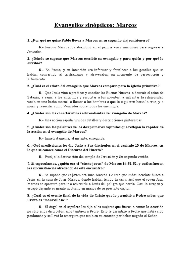 Evangelio de Marcos: Contexto y Claves | PDF | Evangelio de Marcos ...