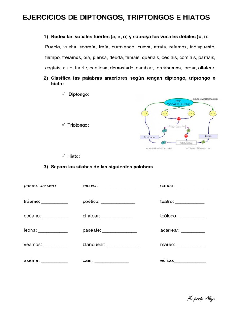 Ejercicios de Diptongos y Hiatos | PDF | Voz humana | Fonética