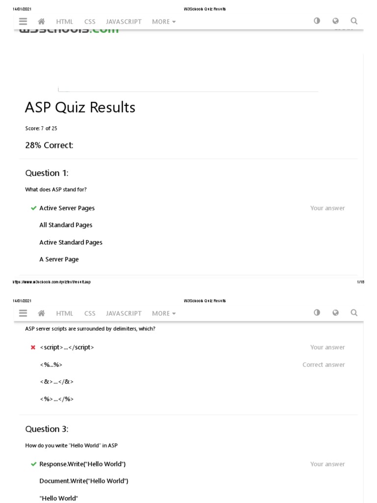 W3Schools Certification and Quiz Insights | PDF | Active Server Pages ...