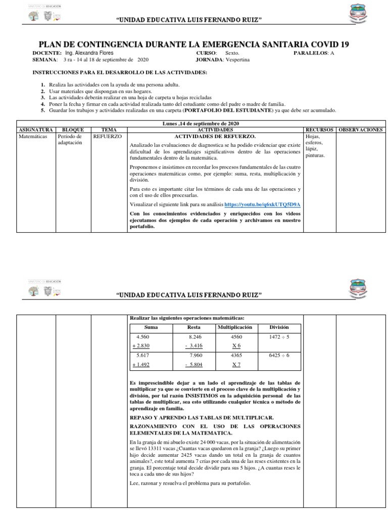 Plan de Contingencia Durante La Emergencia Sanitaria Covid 19 ...