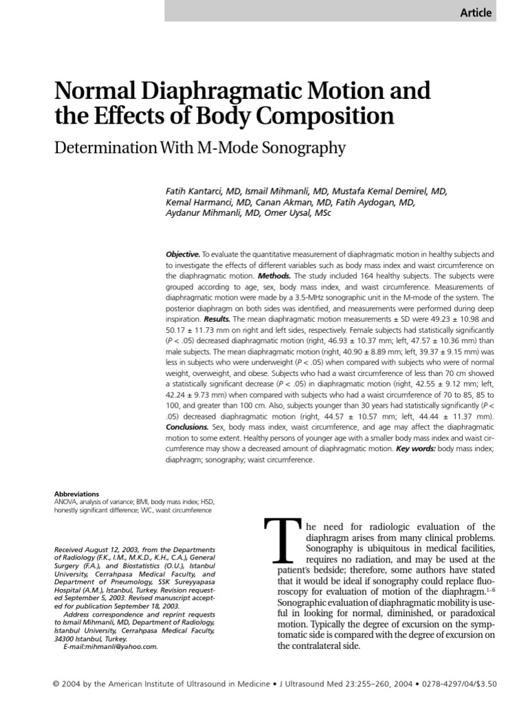 Body Comp & Diaph Mov - Normal Diaphragmatic Motion and The Effects of ...