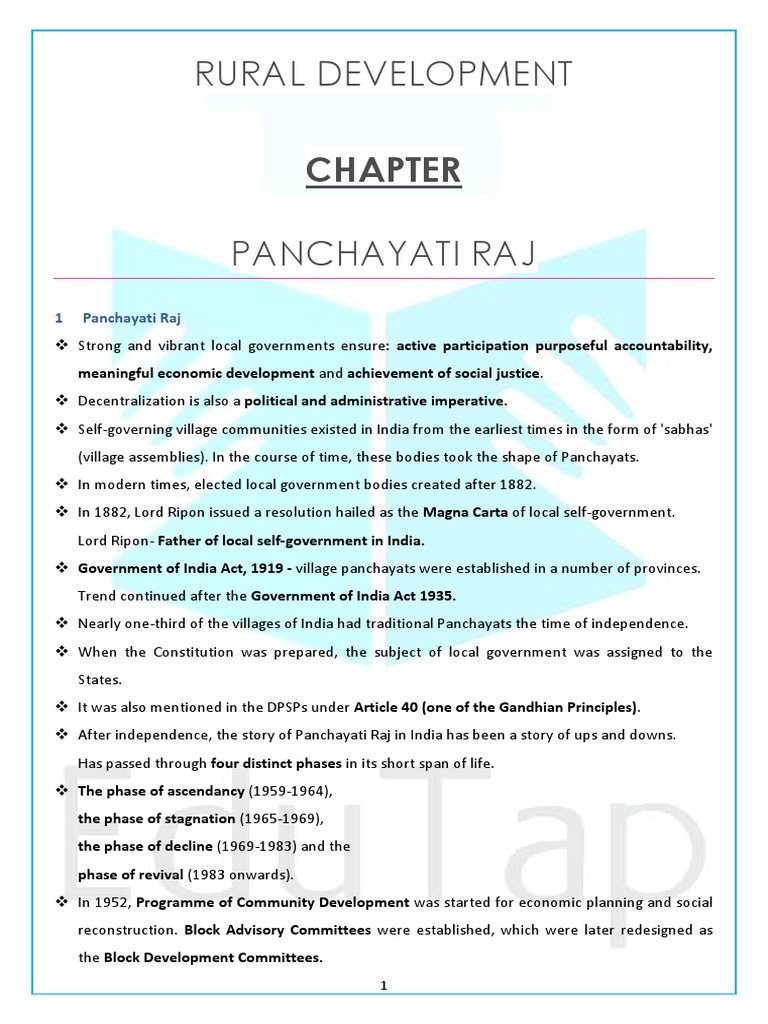 4 Panchayati - Raj PDF | PDF | Government Of India | Government
