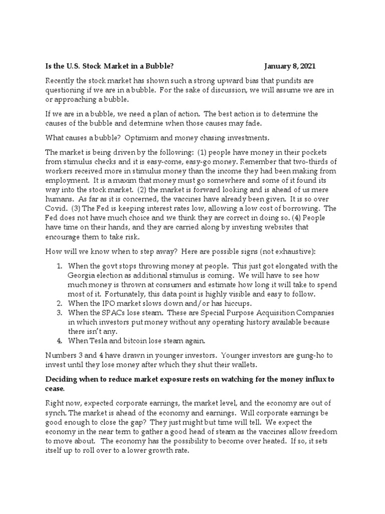 U.S. Stock Market Bubble Analysis | PDF | Economic Bubble | Stock Market
