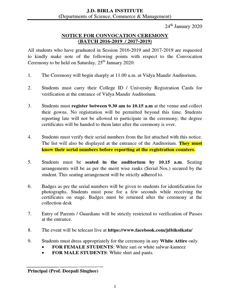 J.D. Birla Convocation 2020 Notice | PDF | Sikhism