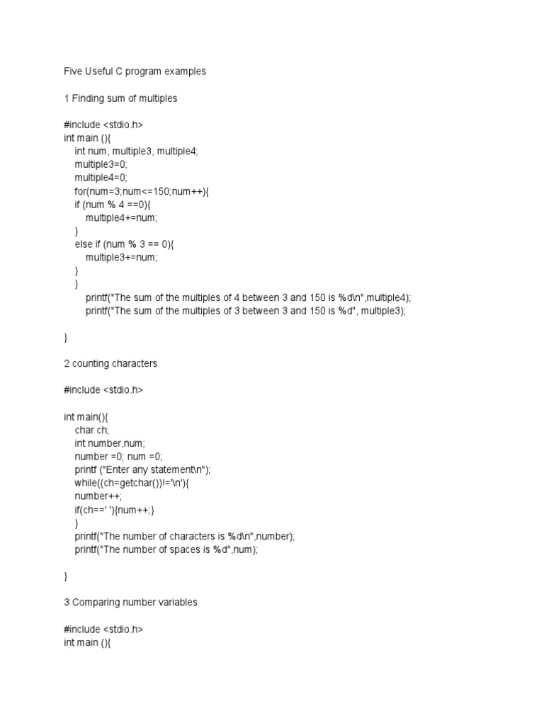 Five Useful C Program Examples | PDF