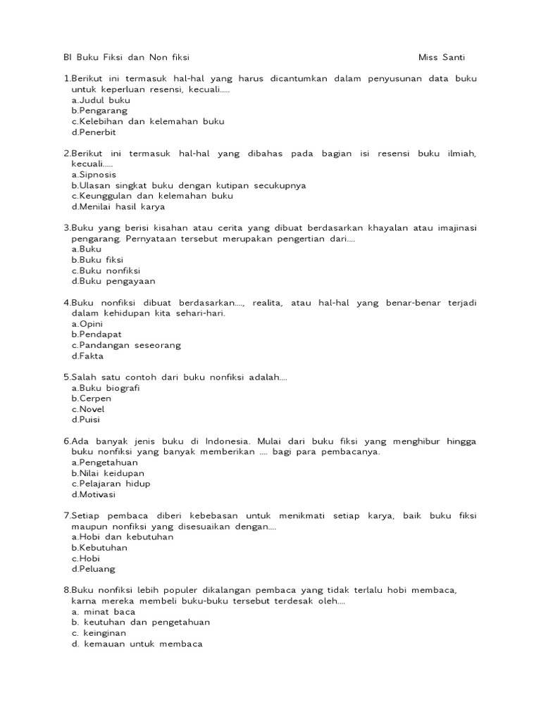 Bi Buku Fiksi Dan Non Fiksi Miss Santi
