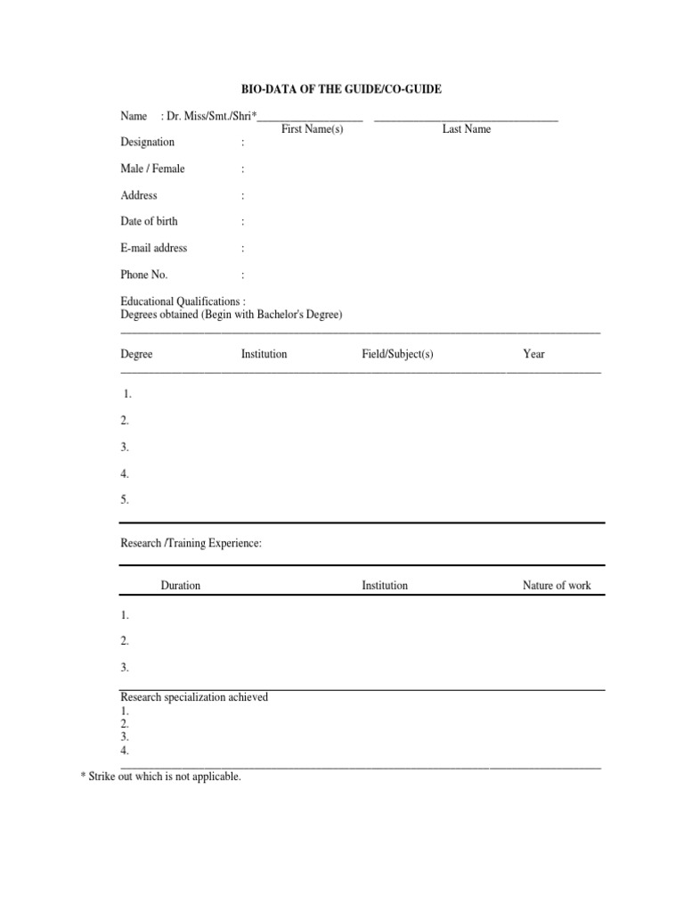 Biodata Format for Guide/Co-Guide | PDF | Business